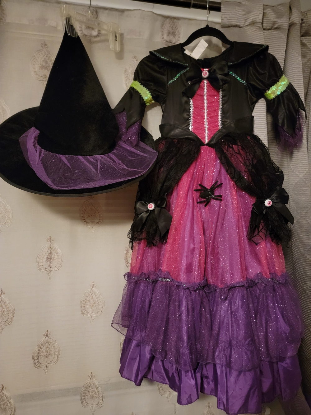 Girls Pink & Purple Witch Costume Dress with Hat - Kids